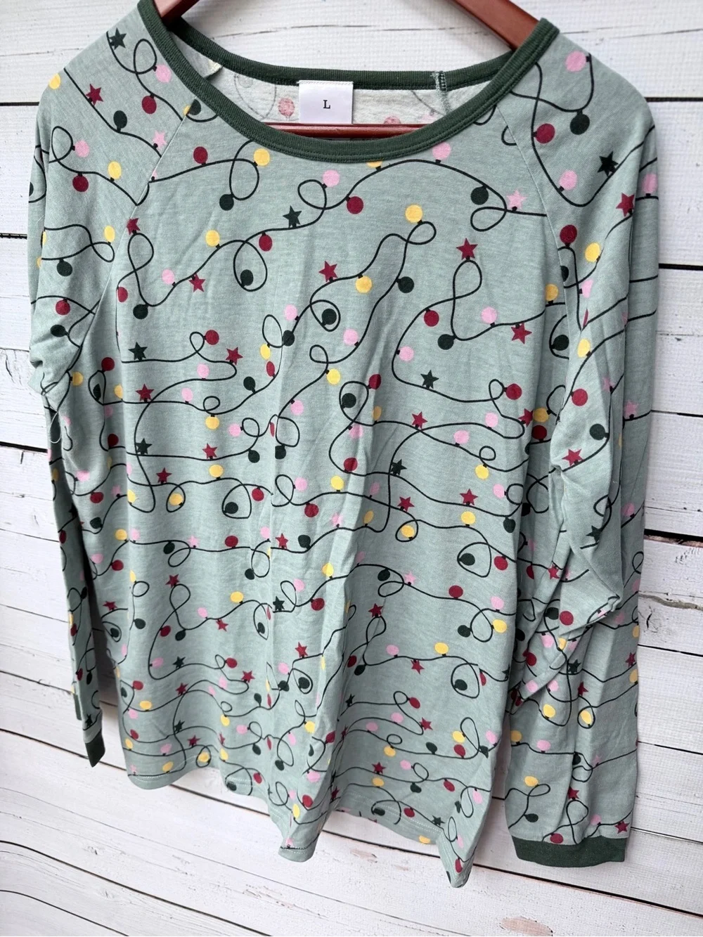 Women's Light Green Festive String Light Pajama Set